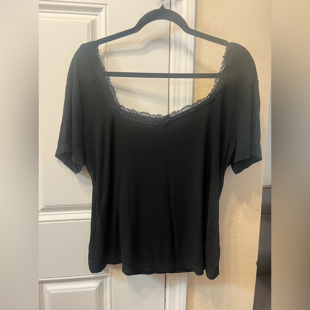 Elegant Black Lace Trim Top No Brand. Pre❤️ 2XL